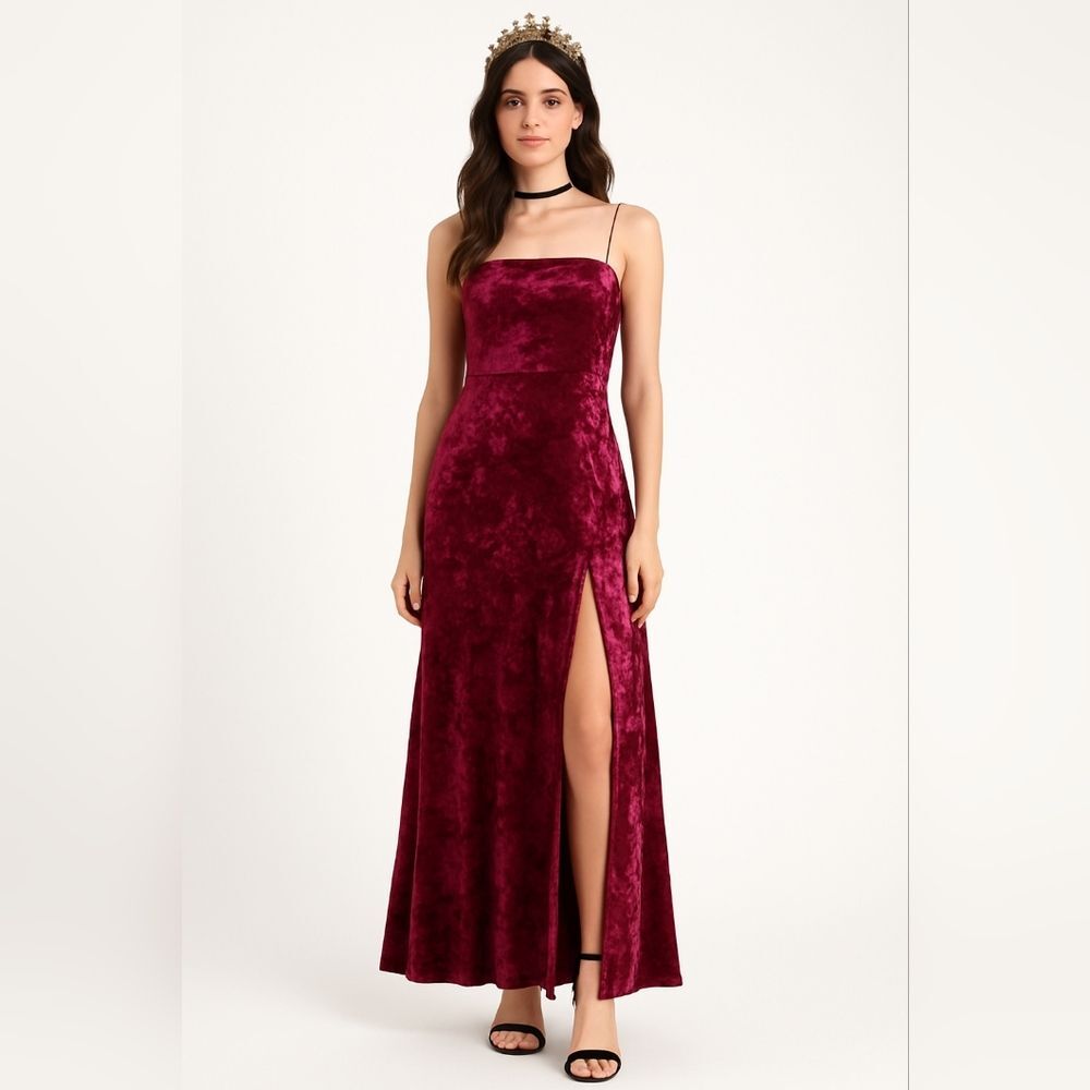 Lulus Magenta Crushed Velvet Lace Up Corset Maxi Dress M Floor Length Evening Va